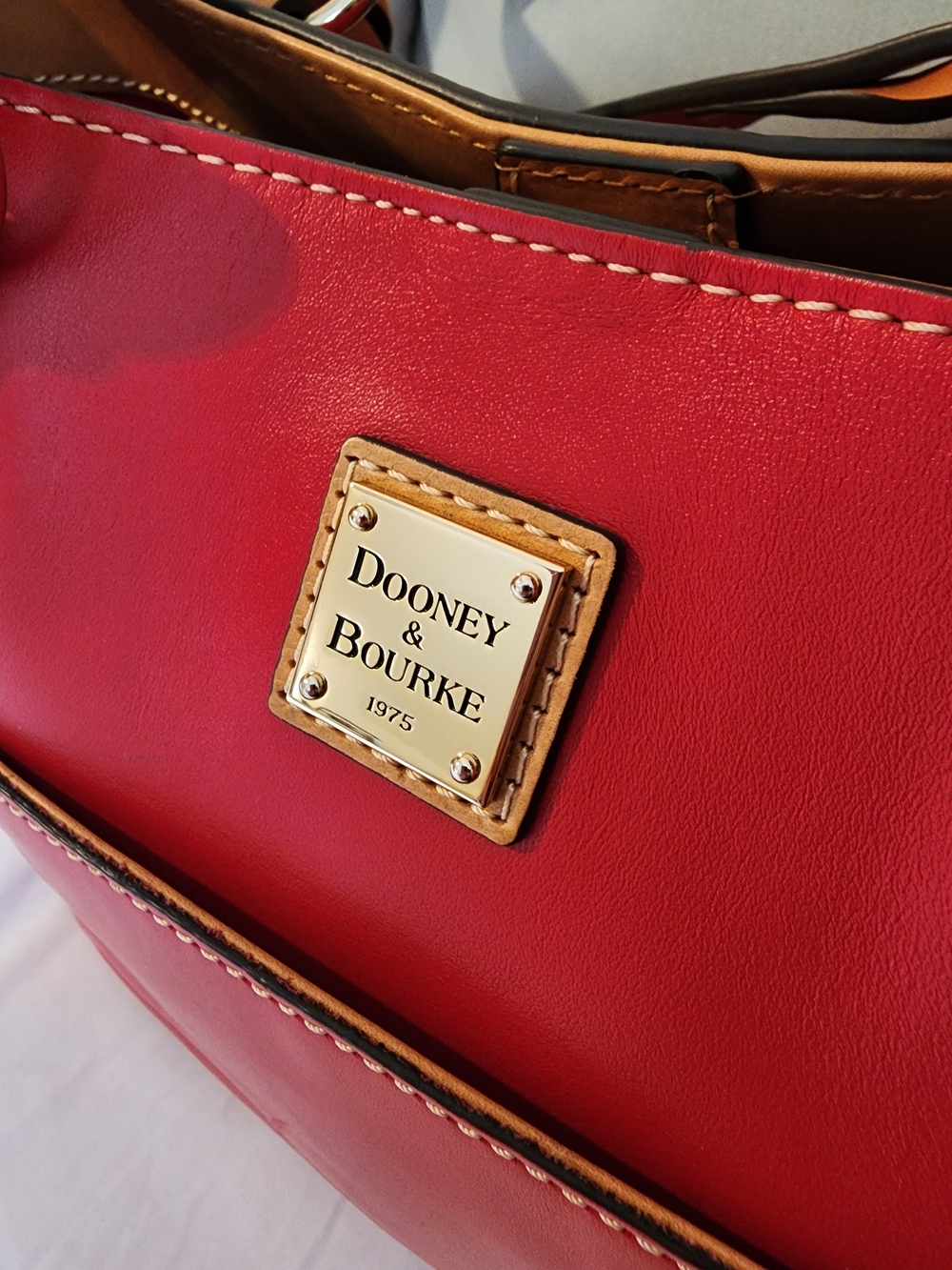 Dooney & Bourke Red Leather Tote with Tan Handles - Picture 2 of 14